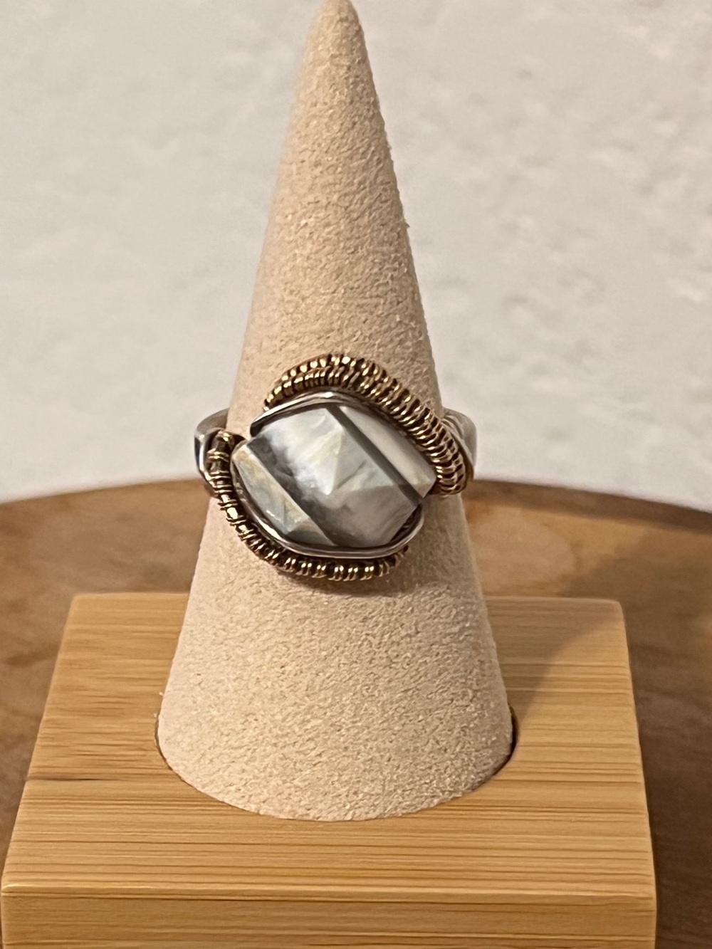 Handcrafted Wire Wrapped Mixed Metal Zebra Jasper Statement Ring – Size 9 - Picture 1 of 6